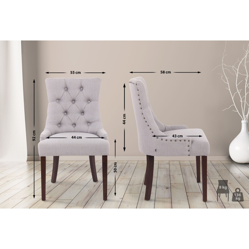 Chaise de salle à manger Aberdeen en tissu gris clair antique