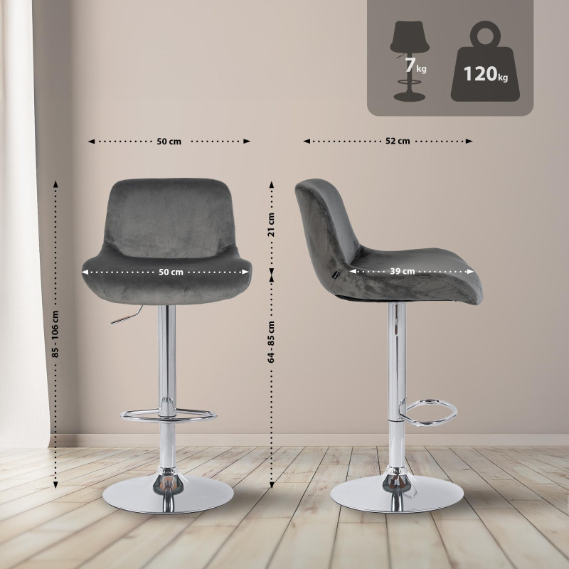 Tabouret de bar en velours chromé Solon gris foncé