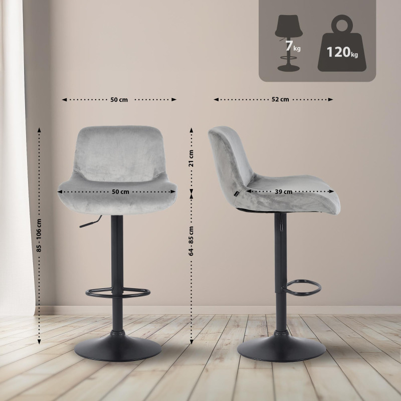 Tabouret de bar Solon en velours gris