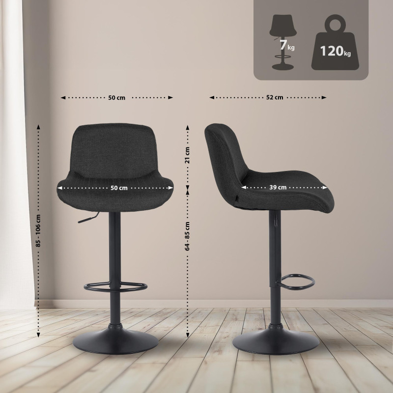 Tabouret de bar Solon en tissu noir