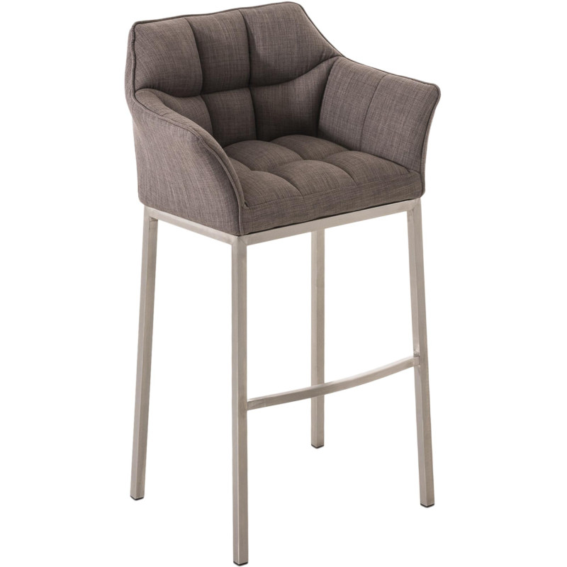 Tabouret de bar en tissu Damaso E avec structure à 4 pieds gris