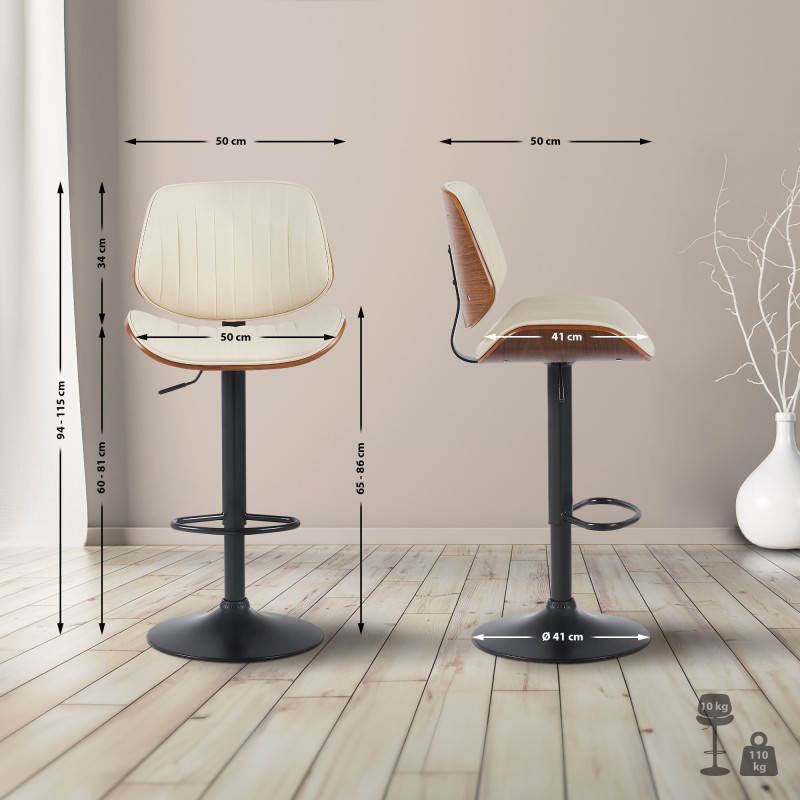 Lot de 2 tabourets de bar Clawson, simili cuir noix/crème