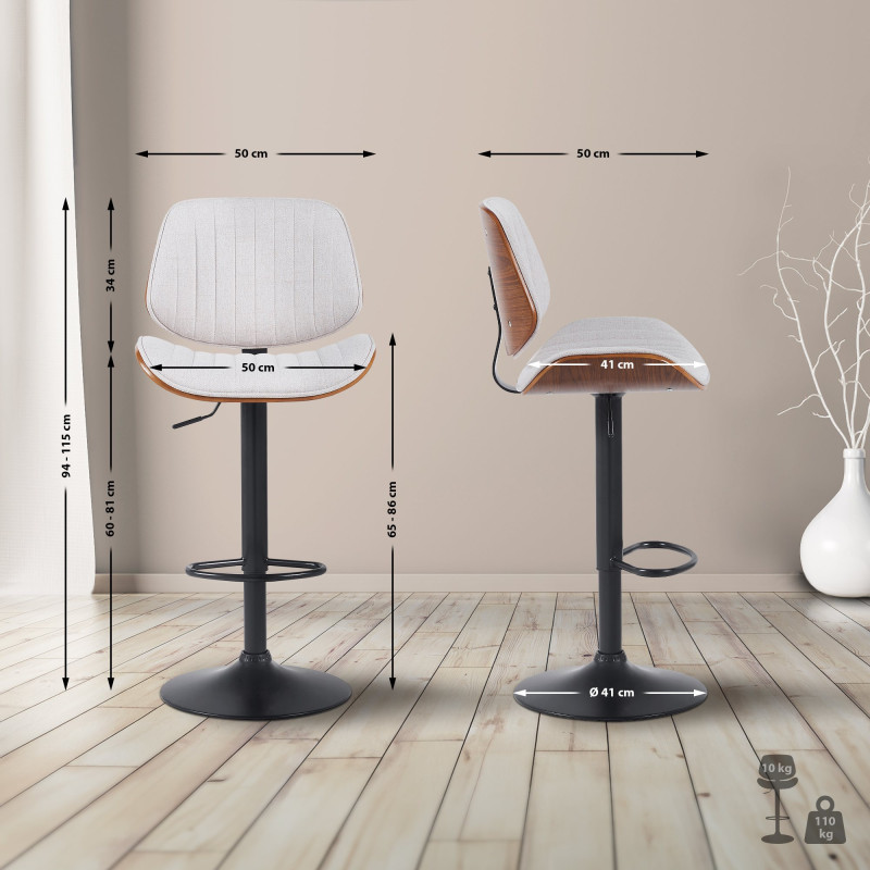 Lot de 2 tabourets de bar Clawson en tissu noix/crème