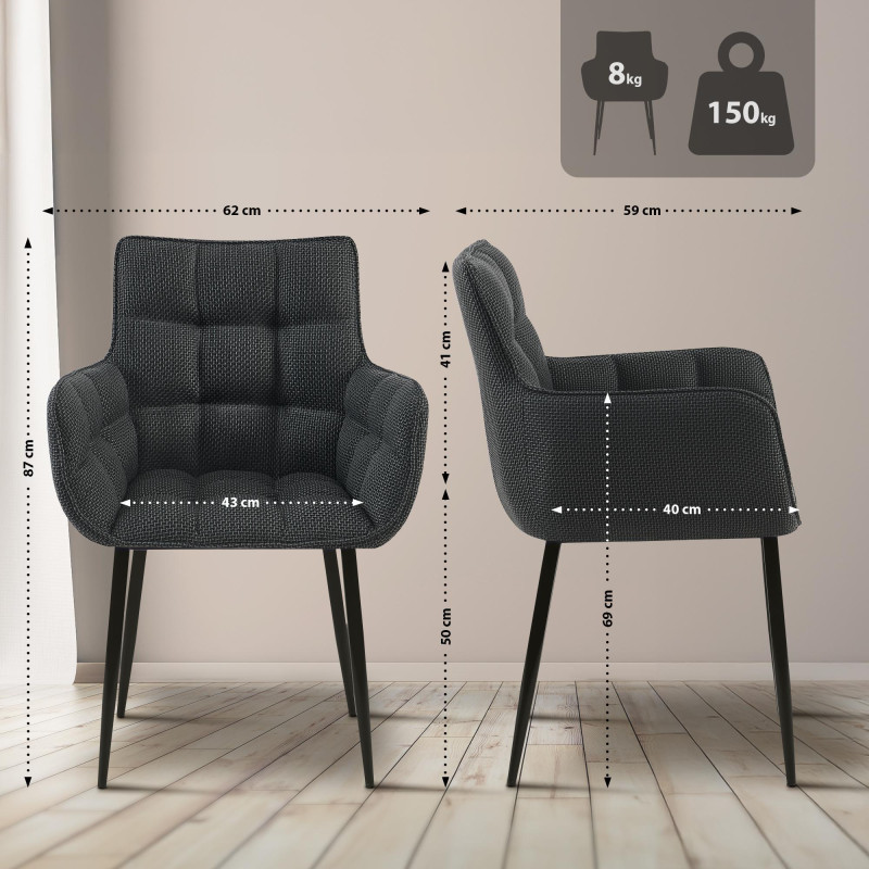 Chaise Tirana tissu noir gris titane