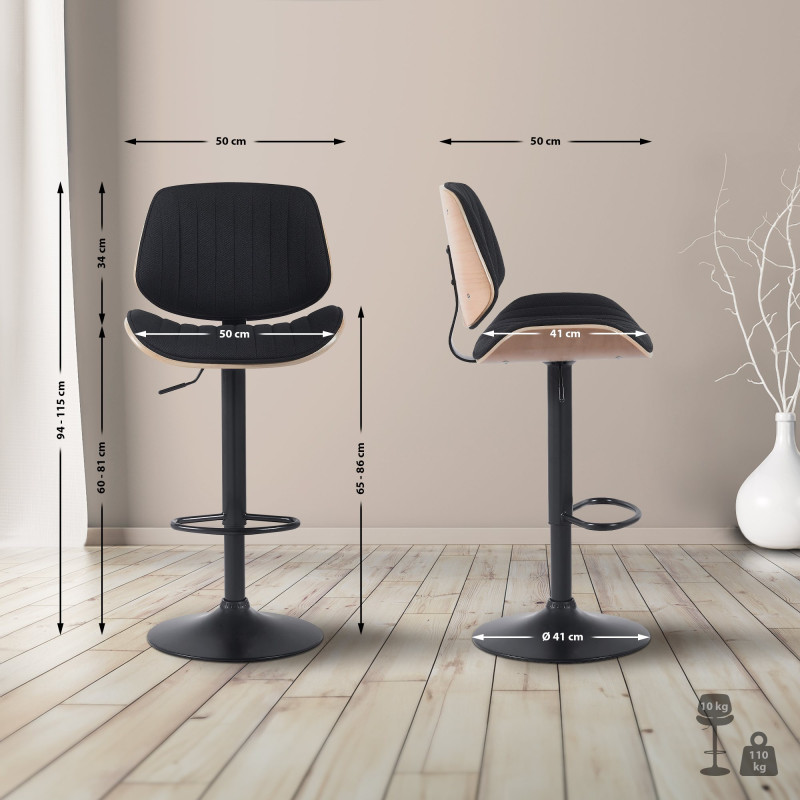 Lot de 2 tabourets de bar Clawson en tissu naturel/noir