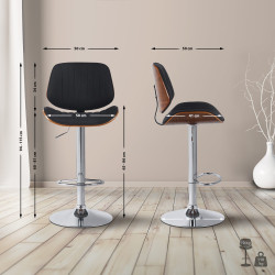 Lot de 2 tabourets de bar Clawson en tissu chromé noyer/noir