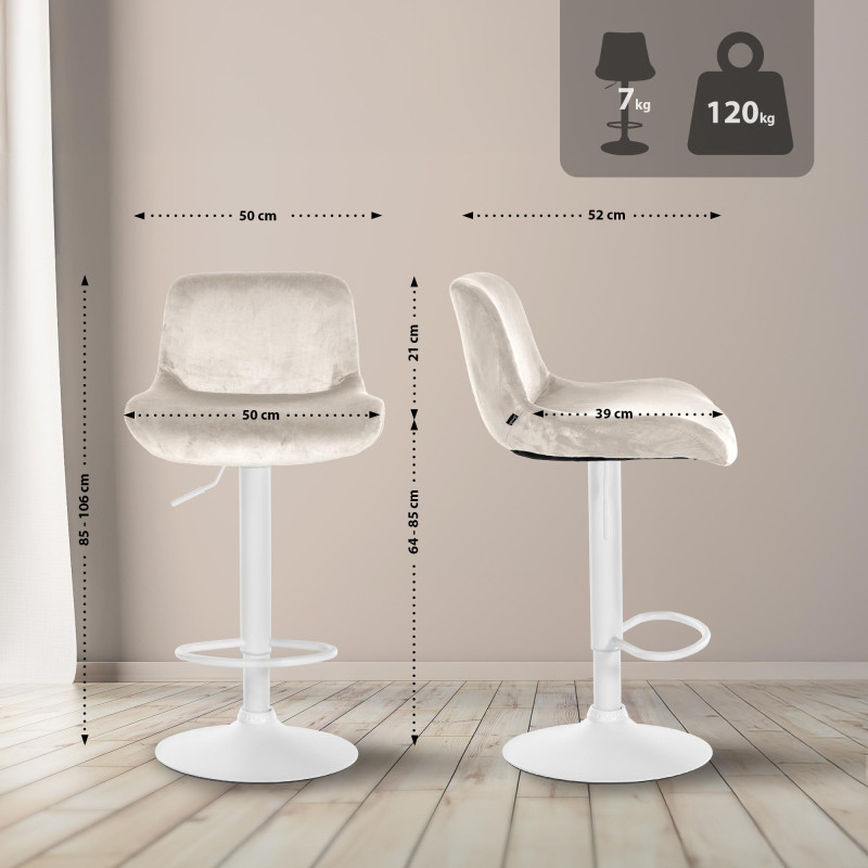 Lot de 2 tabourets de bar Solon en velours crème