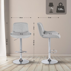 Lot de 2 tabourets de bar Solon en tissu chromé gris clair