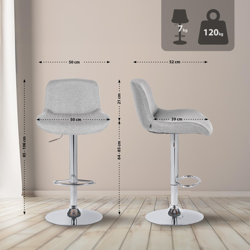 Lot de 2 tabourets de bar Solon en tissu chromé gris clair