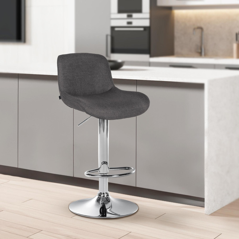 Lot de 2 tabourets de bar Solon en tissu chromé gris foncé