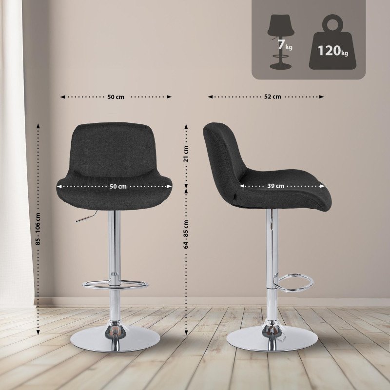 Lot de 2 tabourets de bar Solon en tissu chromé noir