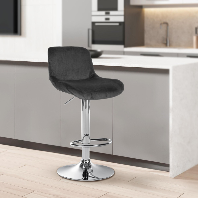 Lot de 2 tabourets de bar Solon en velours chromé noir