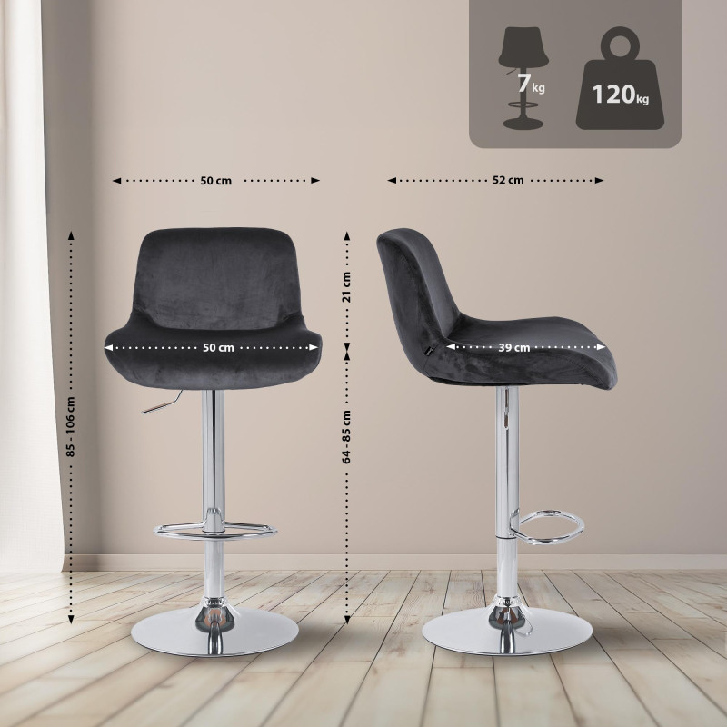 Lot de 2 tabourets de bar Solon en velours chromé noir