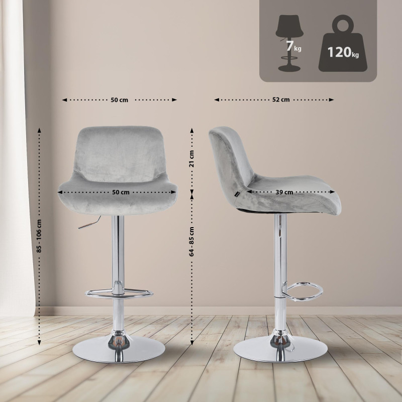 Lot de 2 tabourets de bar Solon en velours chromé gris