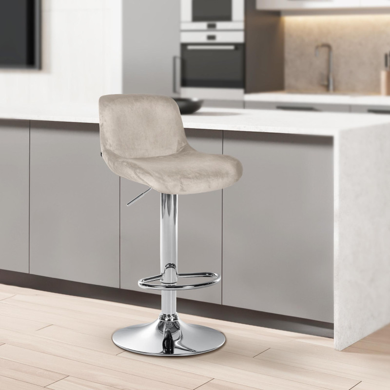 Lot de 2 tabourets de bar Solon en velours chromé crème