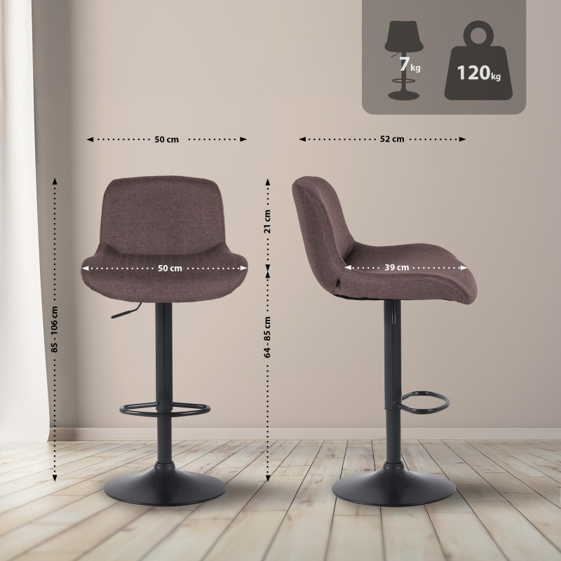Lot de 2 tabourets de bar Solon en tissu brun foncé