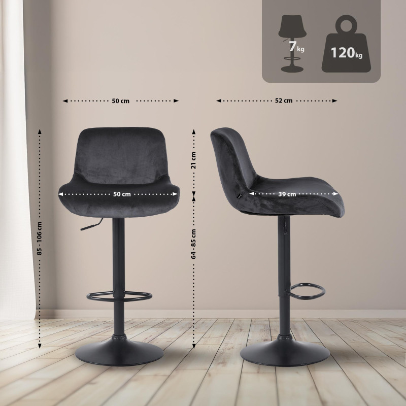 Lot de 2 tabourets de bar Solon en velours noir