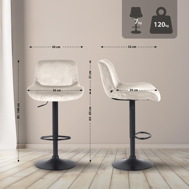 Lot de 2 tabourets de bar Solon en velours crème