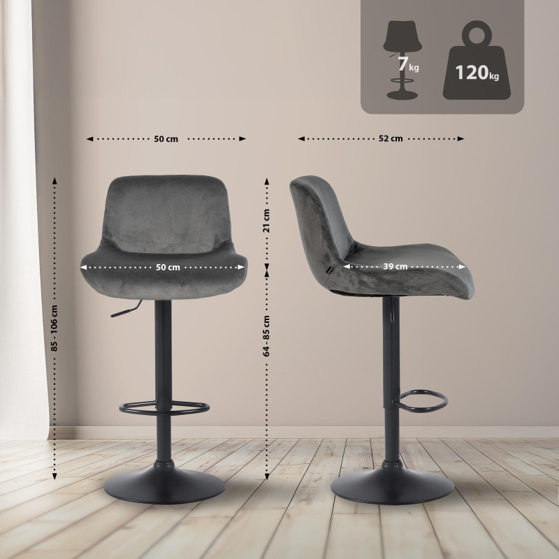 Lot de 2 tabourets de bar Solon en velours gris foncé