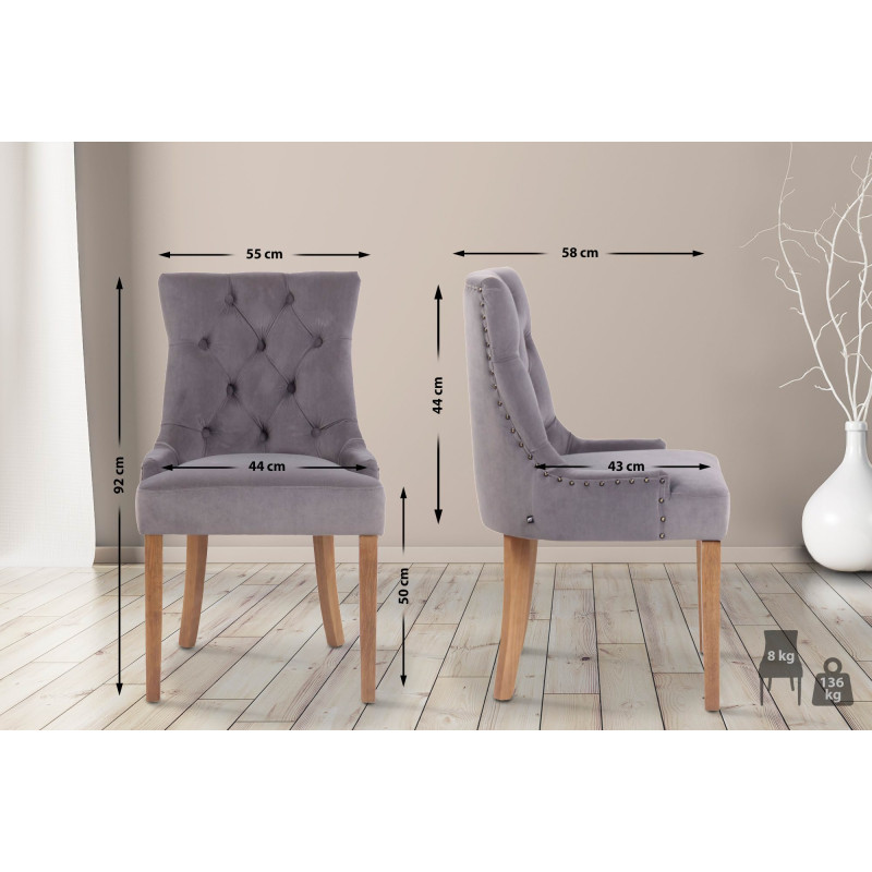 Chaise de salle à manger Aberdeen, velours, gris clair antique