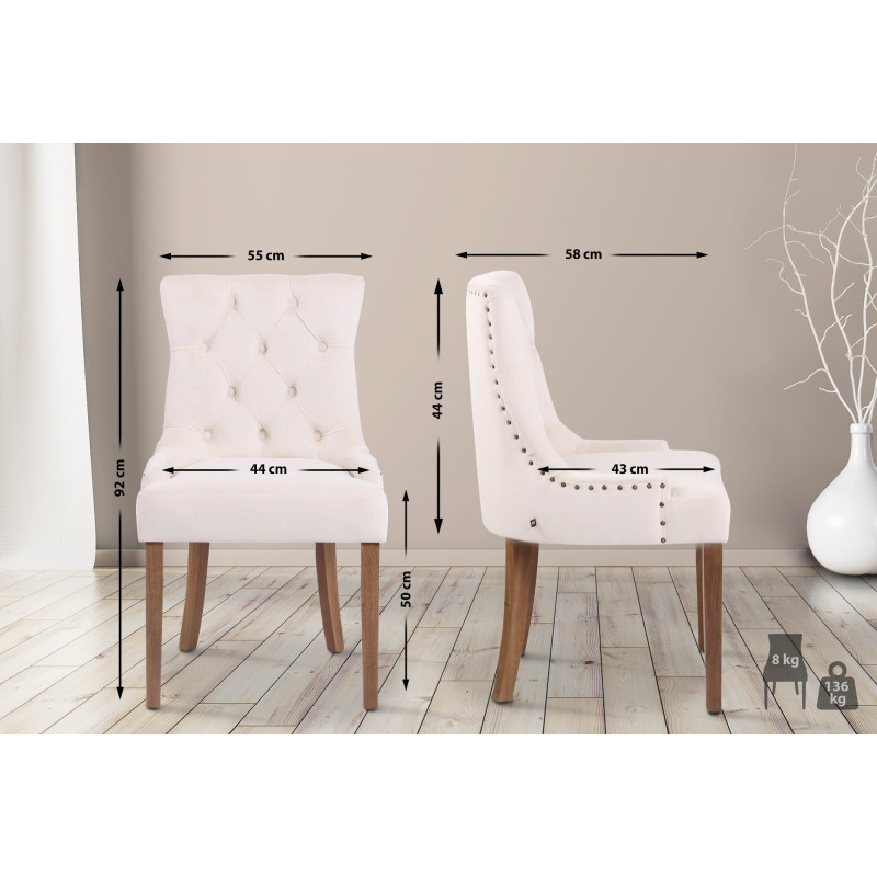 Chaise de salle à manger Aberdeen en velours crème clair antique