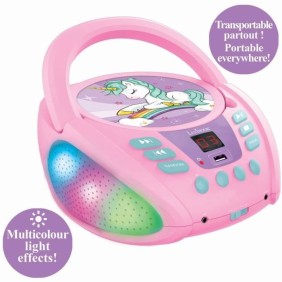 Lecteur CD Portable Bluetooth Licorne - LEXIBOOK - Effets Lumineux - USB - Enfant - Violet - Rose