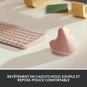 Souris ergonomique - Sans fil - Logitech - Lift - Silencieuse - Rose