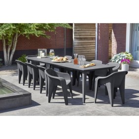 Table de jardin rectangulaire 320 cm Graphite - ALLIBERT BY KETER - 8 a 12 personnes avec allonges - LIMA