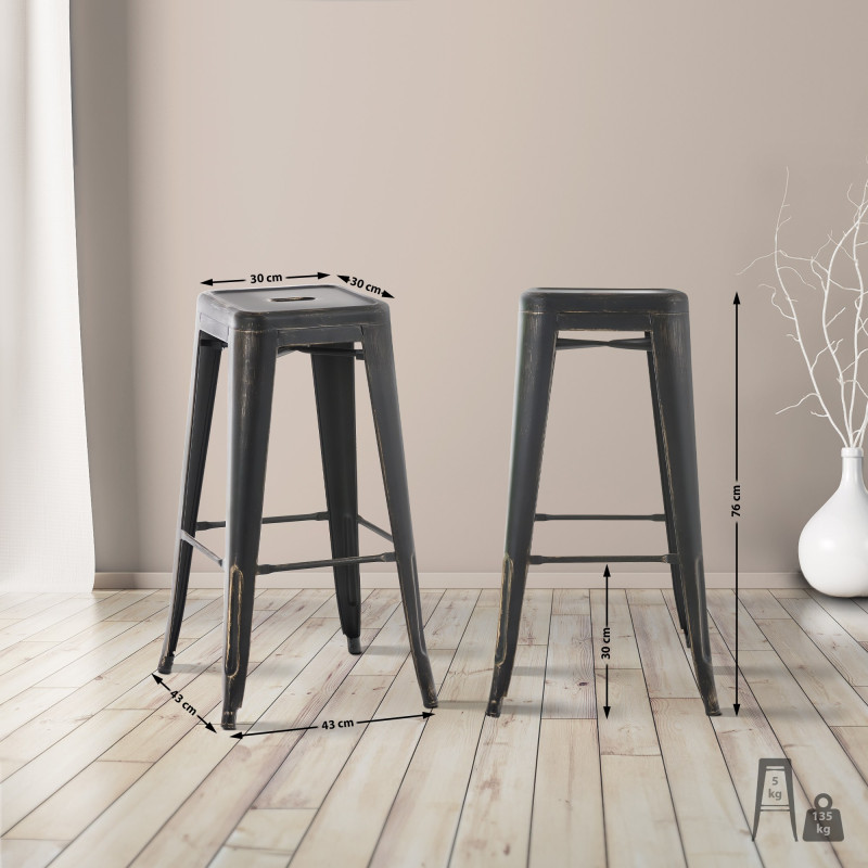 Tabouret de bar antique Joshua noir et or