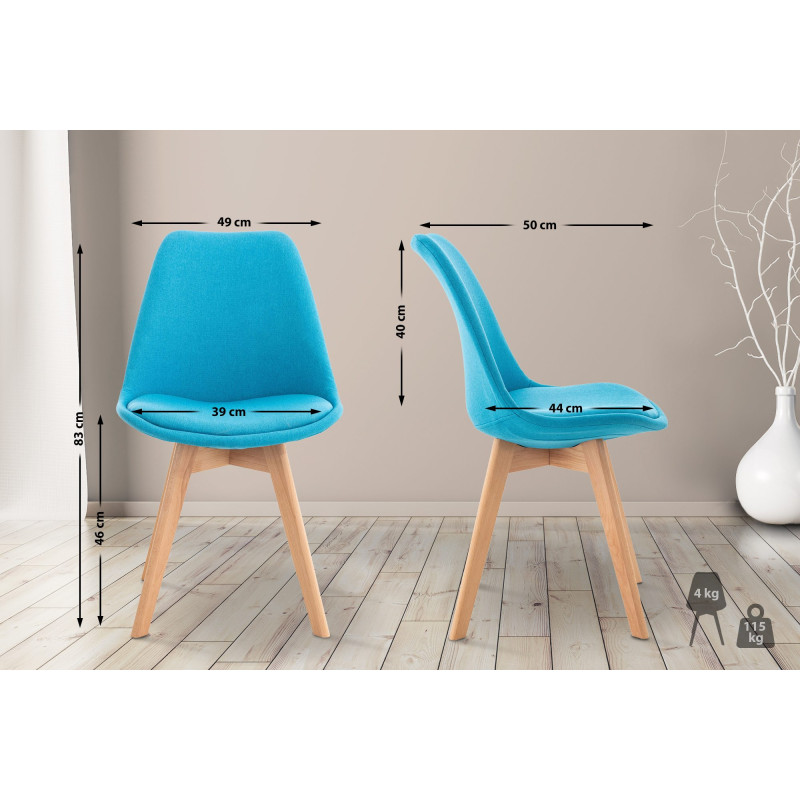 Lot de 4 chaises Linares tissu turquoise