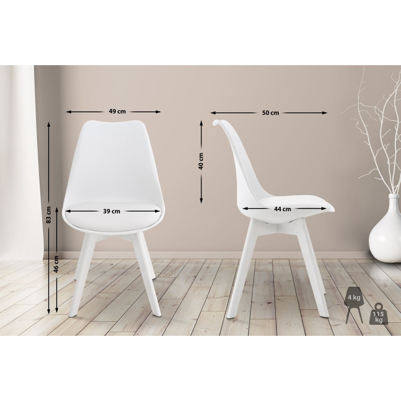 Ensemble de 4 chaises Linares en plastique blanc/blanc