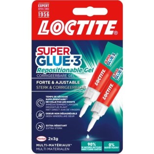 Colles Cyanoacrylates - LOCTITE - SUPERGLUE-3 - Repositionable - Gel 3g - Lot de 2 Blister - Carton 12uc