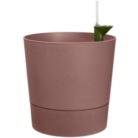 Pot De Fleurs Rond GREENSENSE AQUA CARE - Plastique Réservoir - Avec roulettes - Ш30 - Brun Argile