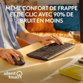 Ensemble clavier souris - Sans fil - Logitech - MK295 - Silencieux - AZERTY - Noir