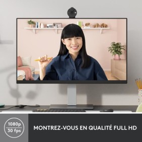 Webcam - Full HD 1080p - Logitech - Brio 300 - Microphone intégré avec réduction de bruit - Obstrurateur - Graphite