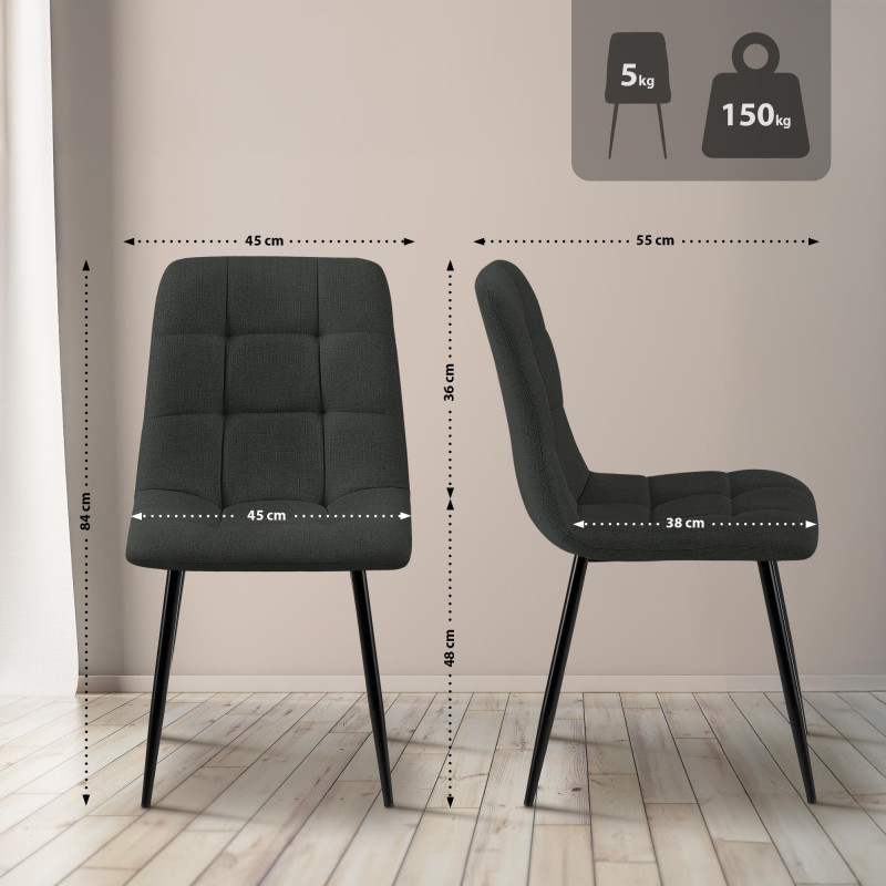 Lot de 2 chaises de salle à manger Tilde en tissu gris foncé