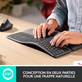 Clavier ergonomique - Sans fil - LOGITECH - K860 ERGO - Position de clavier en deux parties - AZERTY - Noir