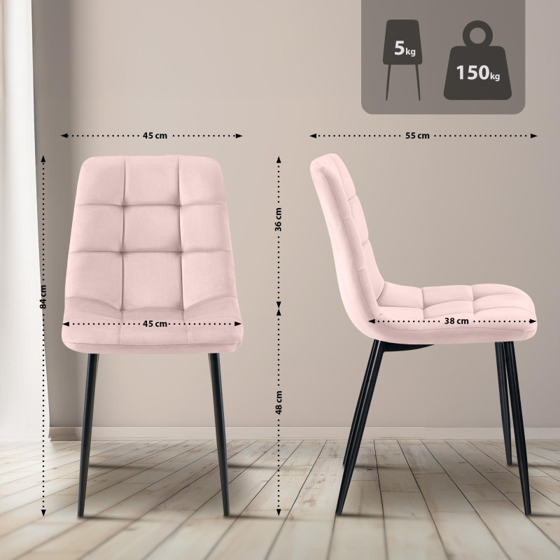 Lot de 2 chaises de salle à manger Tilde en velours rose