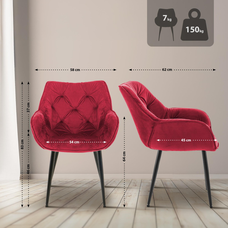 Lot de 4 chaises Tanna en velours rouge