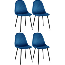 Ensemble de 4 chaises de salle à manger en velours Napier bleu