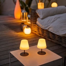 Pack de 2 Lampes de table sans fil - LUMISKY - TWINS - H16 cm - Pied en acier gris - LED blanc chaud et blanc