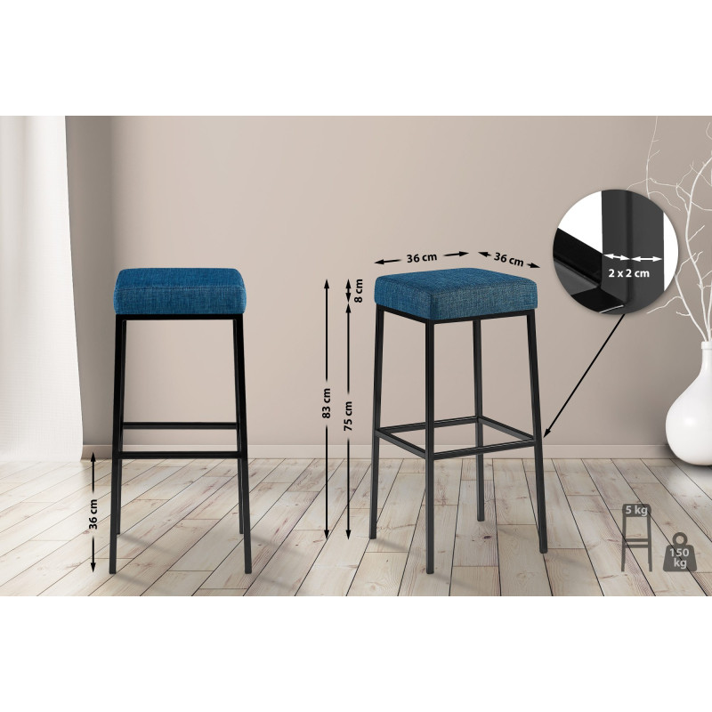 Tabouret de bar Montréal B85 en tissu bleu