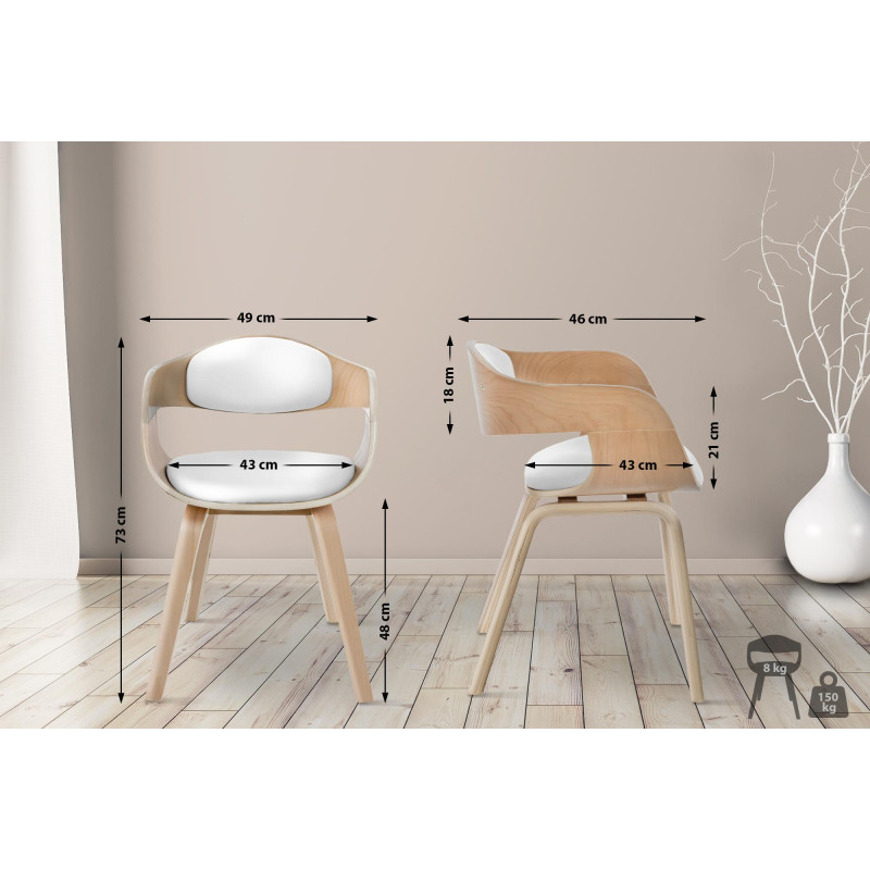 Lot de 2 chaises Kingston, simili cuir, naturel/blanc