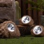 Lot de 3 rochers solaires de jardin a poser - LUMISKY - ROCKY BROWN - 14 et 9 cm - Balisage - LED blanc