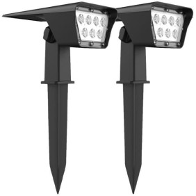 Lot de 2 spots solaires projecteur 2 en 1 a piquer ou a fixer - LUMISKY - CURTIS - H31.5 cm - LED blanc