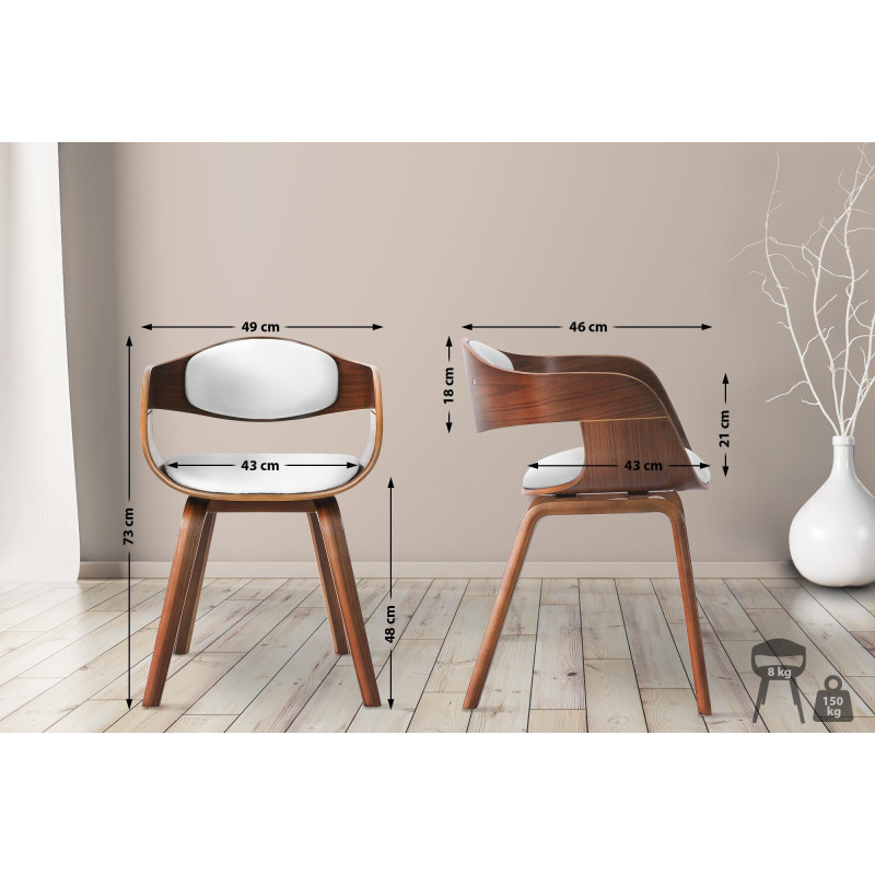 Lot de 2 chaises Kingston, simili cuir, noyer/blanc