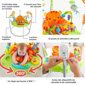 Trotteur - Fisher-Price - Jumperoo Jungle Sons et Lumieres - Evolutif - Effets sonores - Vert