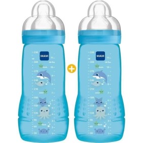 MAM Easy Active 2eme Âge Biberon +6m Bleu Plage Lot de 2 x 330ml