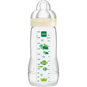 Biberon MAM Easy Active 2eme Âge Jaune 330ml - Tétine Débit X - Col Large - Sans Bisphénol A