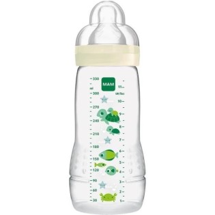 Biberon MAM Easy Active 2eme Âge Jaune 330ml - Tétine Débit X - Col Large - Sans Bisphénol A